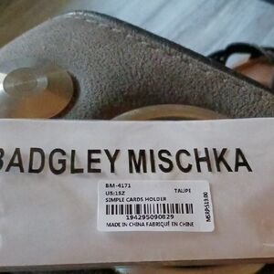 Badgley Mischka Taupe Card Holder with Metallic Accents